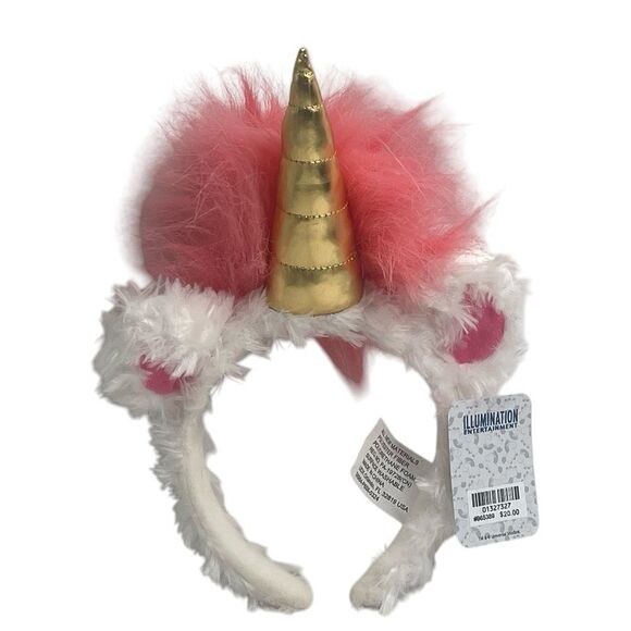 Universal Studios Despicable Me Agnes Fluffy Pink & White Unicorn Ears Headband - Picture 1 of 12